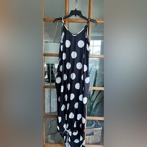 Polyester black and white polka dot maxi dress